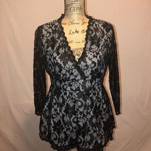 V Neck Black Lace Blouse